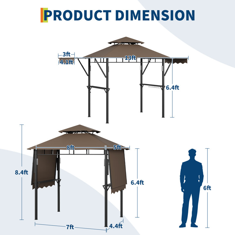 Abri à auvent durable pour patio extérieur, Marron foncé
