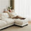 Canapé modulaire confortable à 2 places en tissu de chenille plissé avec siège ergonomique en mousse haute densité, canapé modulaire en forme de L avec 2 repose-pieds, accoudoirs arrondis arrondis et 2 coussins décoratifs ronds, beige
