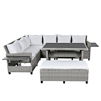 5-Piece Outdoor Patio Rattan Sectional Sofa Set -  Latitude Run®, B07B76E2A2C844D3BC79747835778FA8