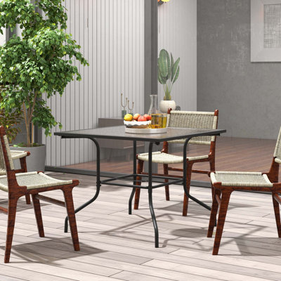 Kimberlyn Square Glass Outdoor Dining Table Umbrella Hole , 35 " W 35 " D