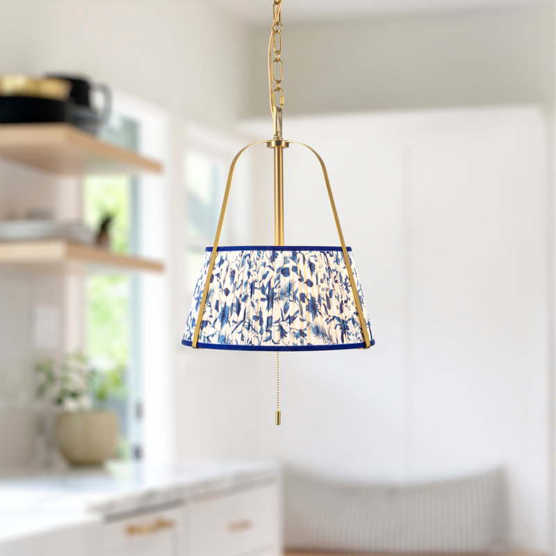Luminaire suspendu en or brossé 13 po Scout, 13 po, Lin bleu, Or brossé