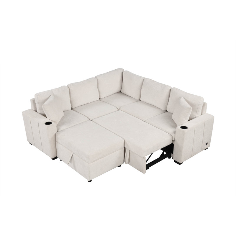 Canapé modulaire convertible polyvalent avec rangement dissimulé, Chenille beige