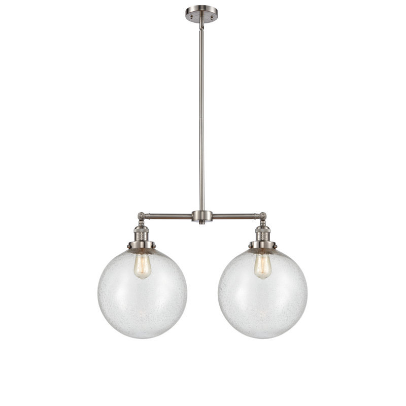 2 - Light Kitchen Island Pendant, Clear, Brushed Satin Nickel