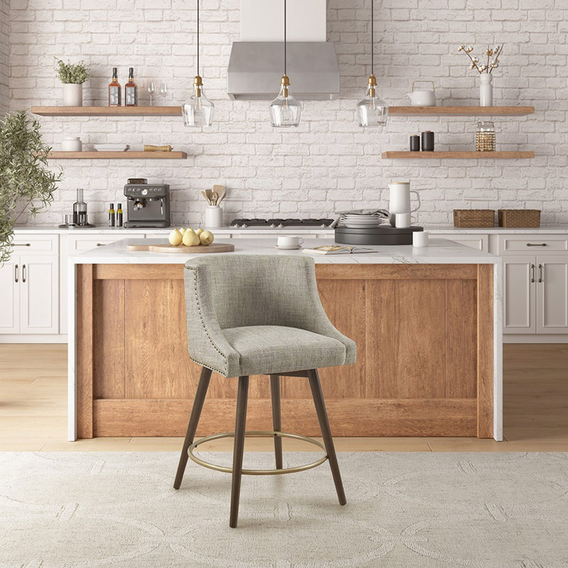 Tabouret de comptoir pivotant, Noyer, Beige