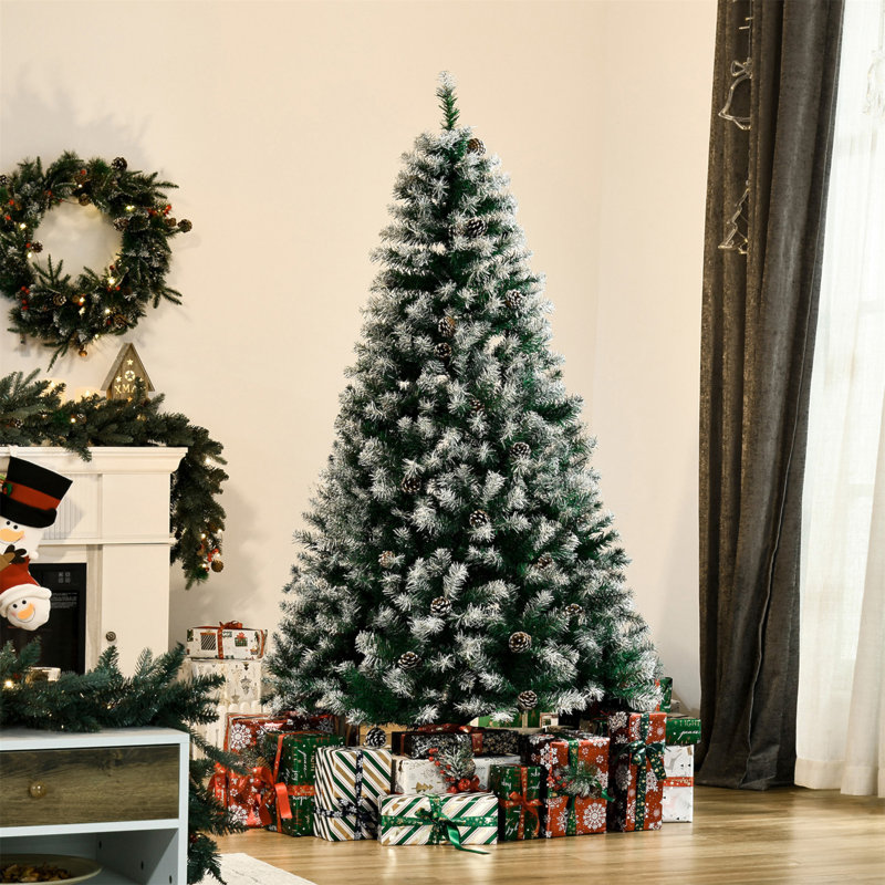 Sapin de Noël artificiel enneigé 6 pi avec des branches réalistes, 61 pommes de pin et 800 pointes