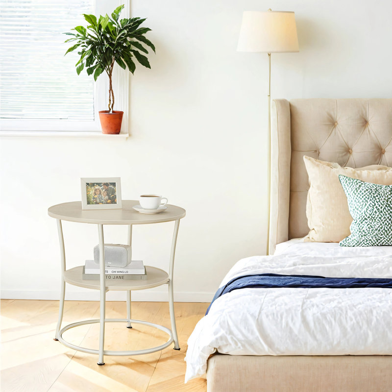 Table de bout avec rangement Rolande, Beige naturel / blanc