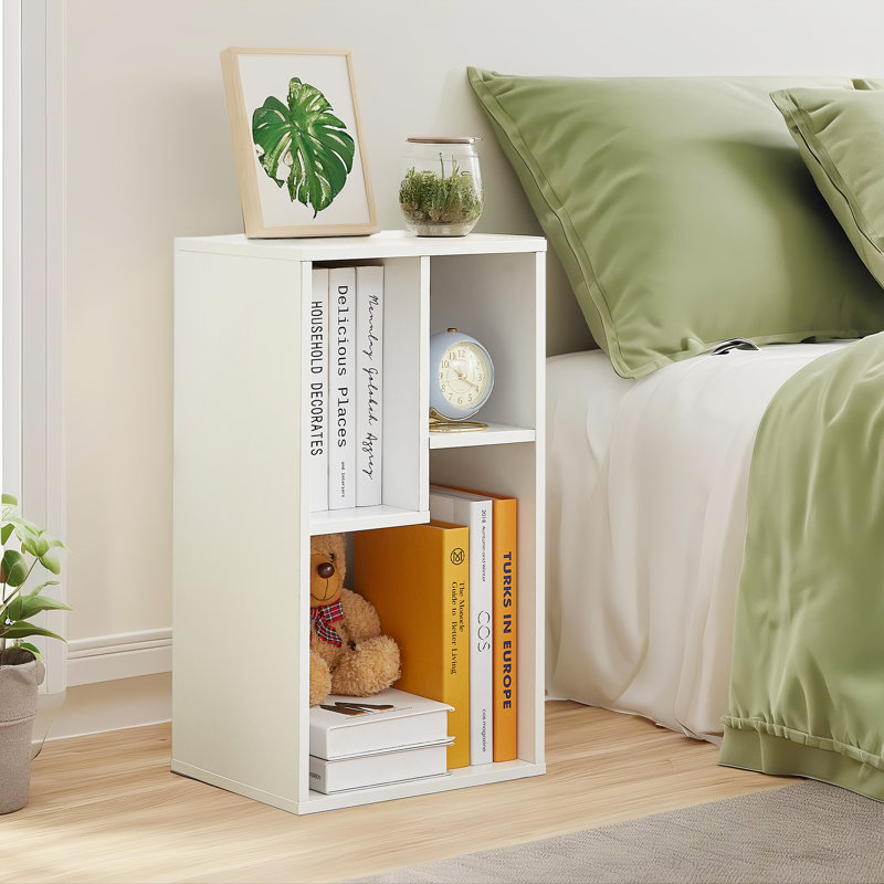 Table de chevet blanche avec 3 tablettes ouvertes, petite table de chevet avec rangement cubique, Blanc
