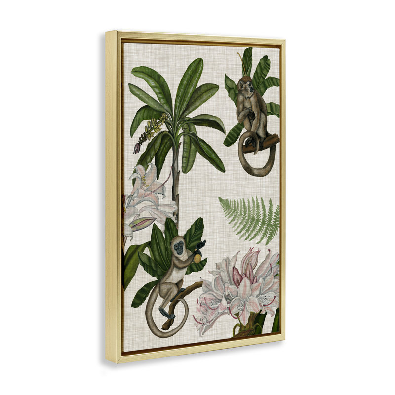 Toile flottante encadrée par Tropical Studio, H 31 po x l 21 po, Cadre flottant métallique doré