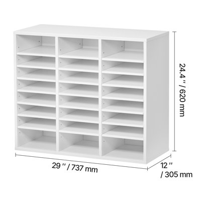 Literature Organizer, 24 Compartments Office Mailbox with Adjustable Shelves, Wooden Mailbox Sorter Medium Density Fiberboard Office Home Classroom Storage for Files, Documents, Papers, White