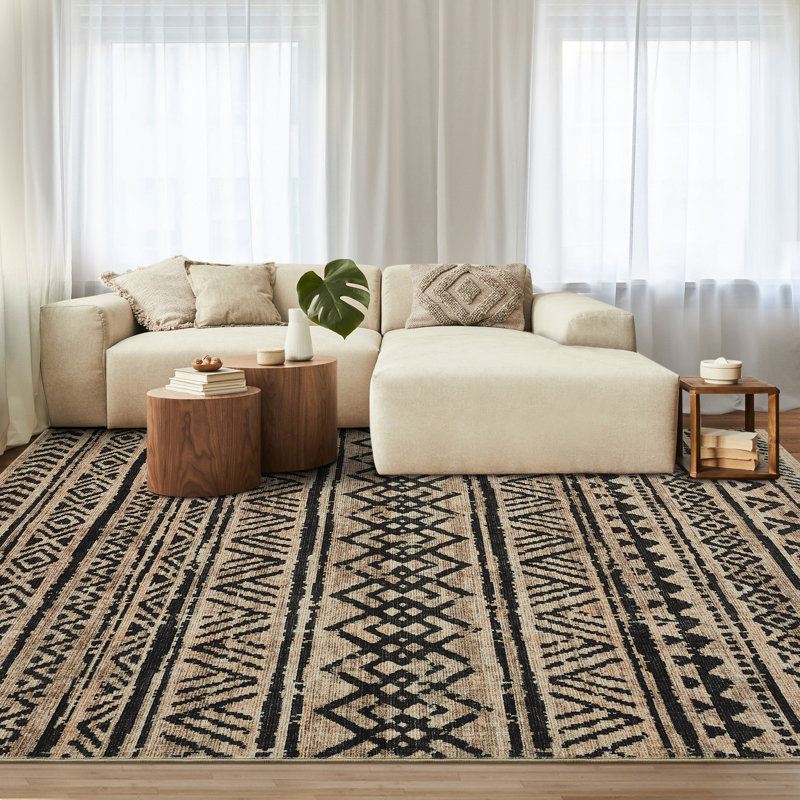 Tapis lavable à la machine Vintage avec envers antidérapant, Brown, 9 x 12 pi