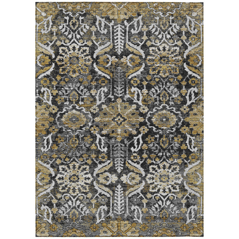 Machine Washable Indoor/Outdoor Chantille ACN2617 Damask Rug, 8' x 10', Black