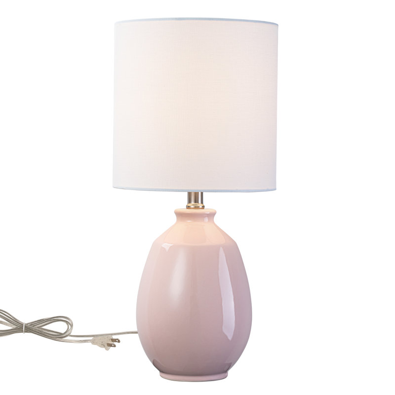 19in. Pink Ceramic Table Lamp With White Linen Shade And Brushed Nickel Lamp Neck, Pink