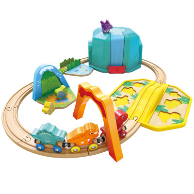 Hape: ensemble de seau de train de dinosaures - 27 pièces, train en bois et jouet, capacité de liaison magnétique, couleurs vives, bébé et tout-petits, 18 mois et plus