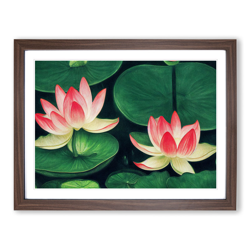 Great Lotus Flowers 1 Piece Single Picture Frame Wall Art, 46cm H x 64cm W x 2cm D, Walnut Framed