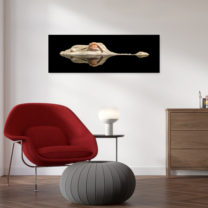 «Ghost Alligator Eye», art mural crocodile contemporain, 12" H x 36" W