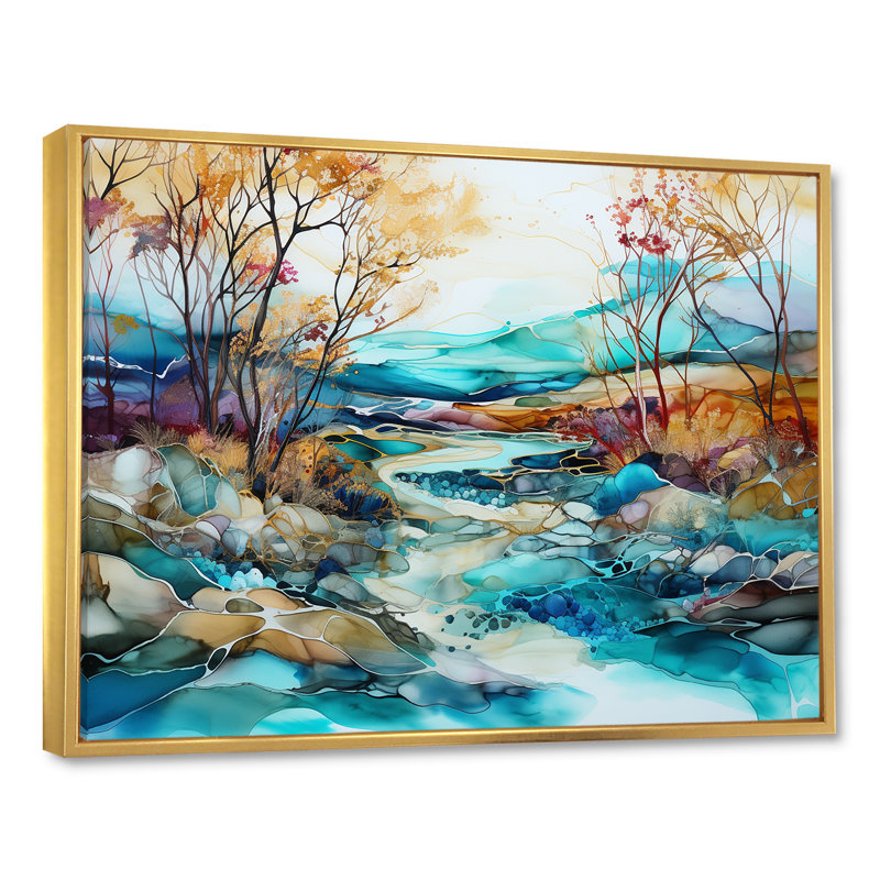"Turquoise and Brown", impression sur toile encadrée, Cadre flottant doré, H 12 po x l 20 po x P 1 po
