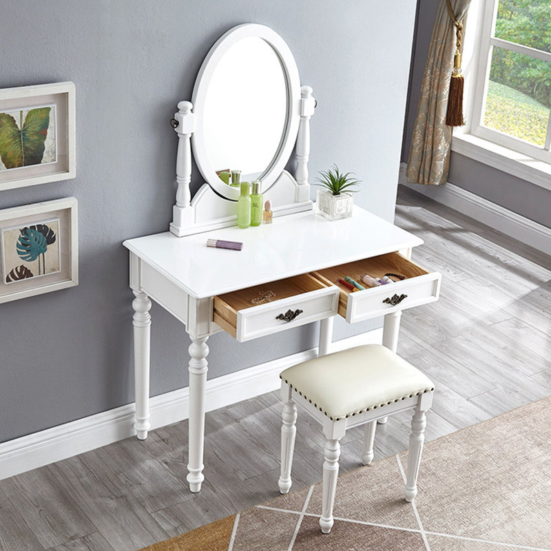 Coiffeuse 39,37 "moderne minimaliste en bois massif blanc avec miroir
