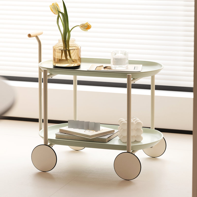 Moon Storage Cart For Living Room And Kitchen, Nordic Mobile Trolley With Double - Layer Shelf, T Shaped Structure, 0 Odor, Small Island Width, Rectangular Shape Kitchen Cart, Style Shelf Space,