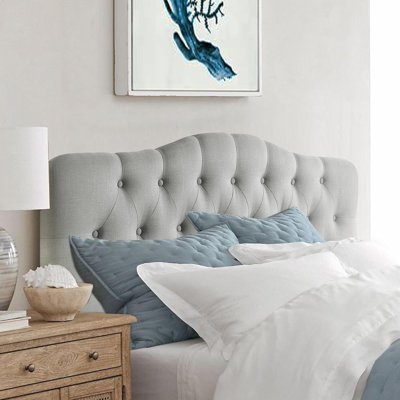 Linen Tufted Upholstered Headboard, Sturdy and Durable Solid Wood Headboard, Fabric Headboard Adjustable Height from 34“ to 43”, Modern Button Tufting Design Head Board
