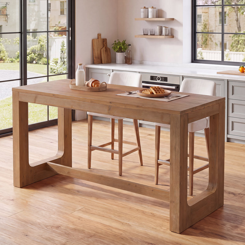 63" Solid Wood Kitchen Island, Counter Height Table, Rustic Brown
