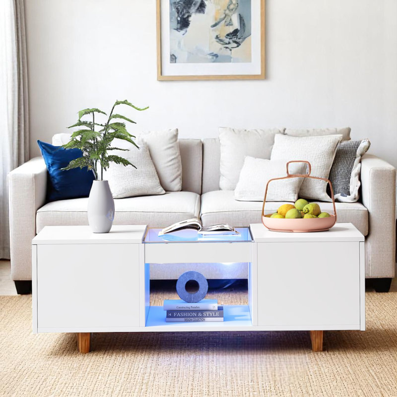 Pedestal Coffee Table with Storage, White