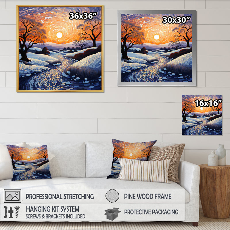 " Winter River At Night I ", 16" H x 16" W x 1" D, White Single Picture Framed