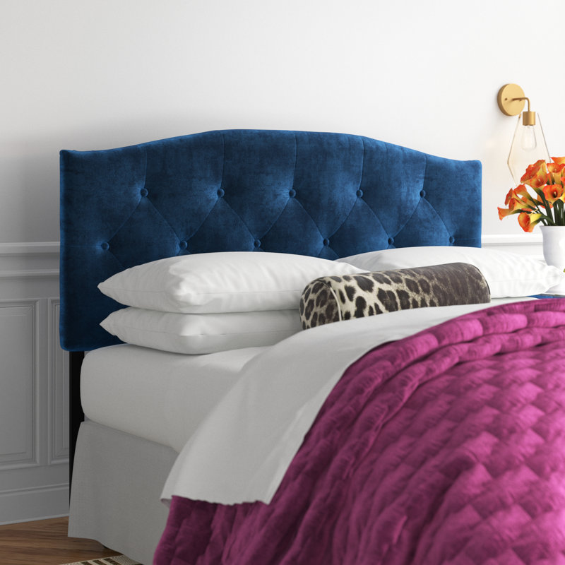Tête de lit en velours Sirene, Complète, Bleu