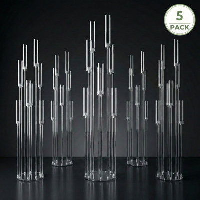 Millport 50" Tall 8-Arm Clear Acrylic Candelabra - Set of 5 Modern Wedding Centerpieces for Reception Tables & Event Decor
