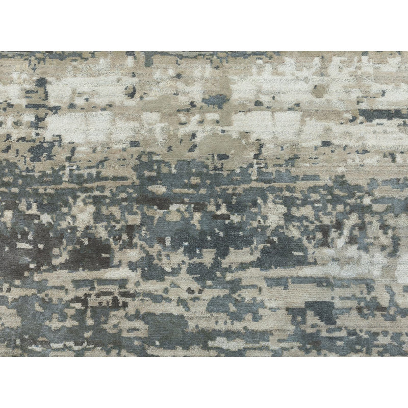 Tapis décoratif en gris noué à la main de conception unique 10 pi x 10 pi Cevanna
