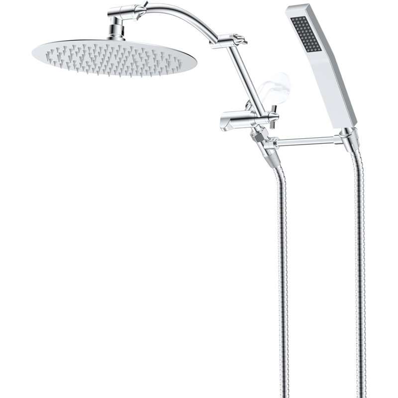 Chrome 10'' Rainfall Shower Head with Handheld Wand and Adjustable Arm