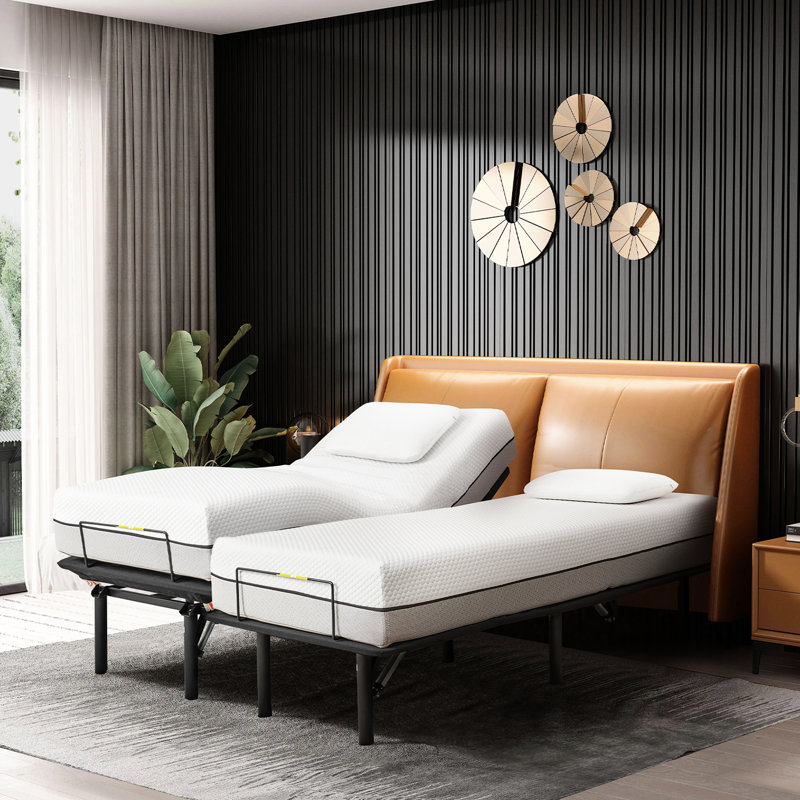 Base de lit très grand divisé moderne - structure de mobilier de chambre à coucher réglable avec repose-pieds et support en métal avec fonction de gravité zéro Télécommande sans fil