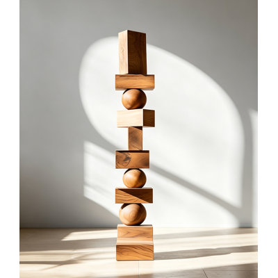 Minimalist Wood Geometric Floor Sculpture, Solid Wood Stacked Art Decor for Modern Home