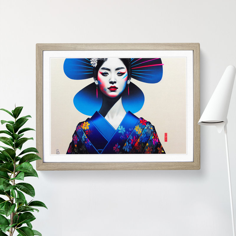 Colourful Geisha Vol.2 - Single Picture Frame Print, Oak Framed, 25cm H x 34cm W x 2cm D