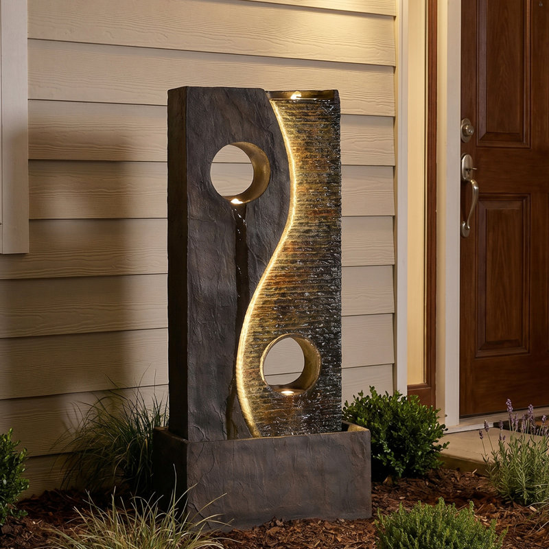 Muntiyaj Water Fountain Outdoor Modern Outdoor Fountains and Waterfalls Flooring Standing Fountain with LED Lights