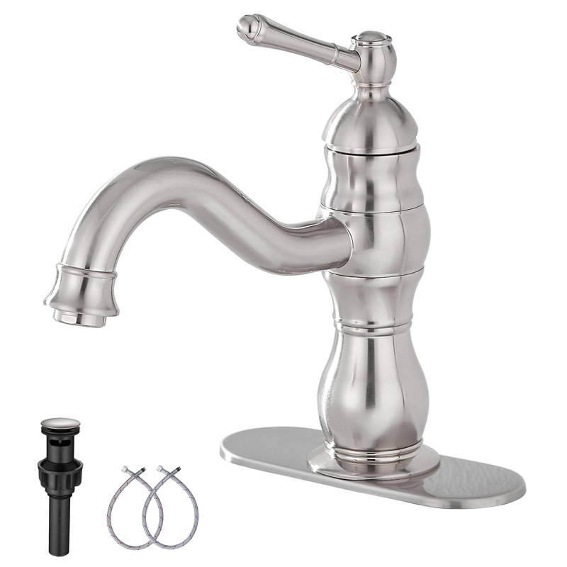 Single-handle Bathroom Faucet with Drain Assembly, Brushed Nickel