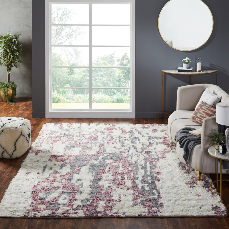 Tapis rose en laine noué à la main, Rectangle 9 pi 6 po x 13 pi 6 po