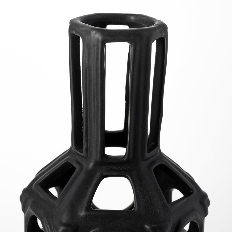 Vase de table cylindrique en céramique noire, H 12 po x l 4 po x P 4 po