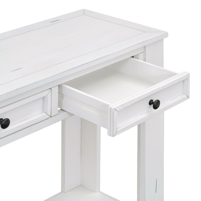 Cedric Console Table with Storage Drawers & Bottom Shelf, Antique White