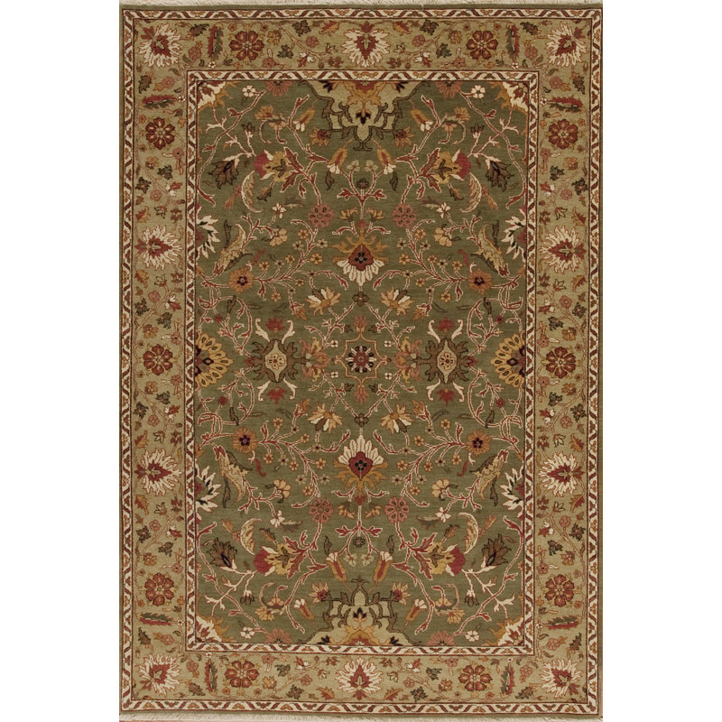 Tapis oriental vert / brun en laine noué à la main Mahal, Rectangle 9 pi x 12 pi