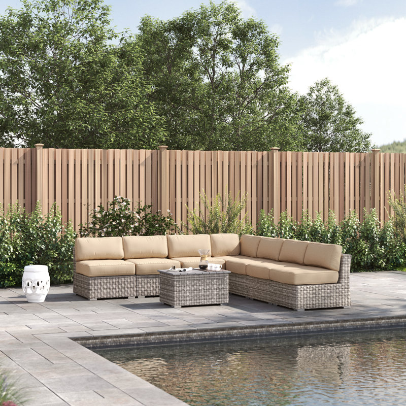 Ajahar Wicker Fully Assembled 6 - Person Seating Group with Sunbrella Cushions, Beige