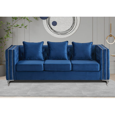 Vanida Charterhouse 86.4" Velvet Tuxedo Arm Sofa