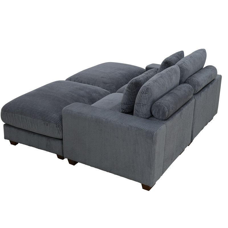 3-Piece Customized Dark Grey Corduroy Reversible Modular Sofa Set for Versatile Comfort and Style
