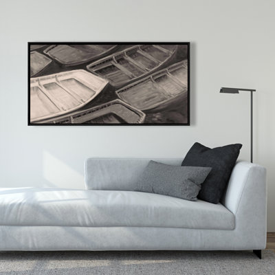 Petits canots, reproduction de style sépia sur toile