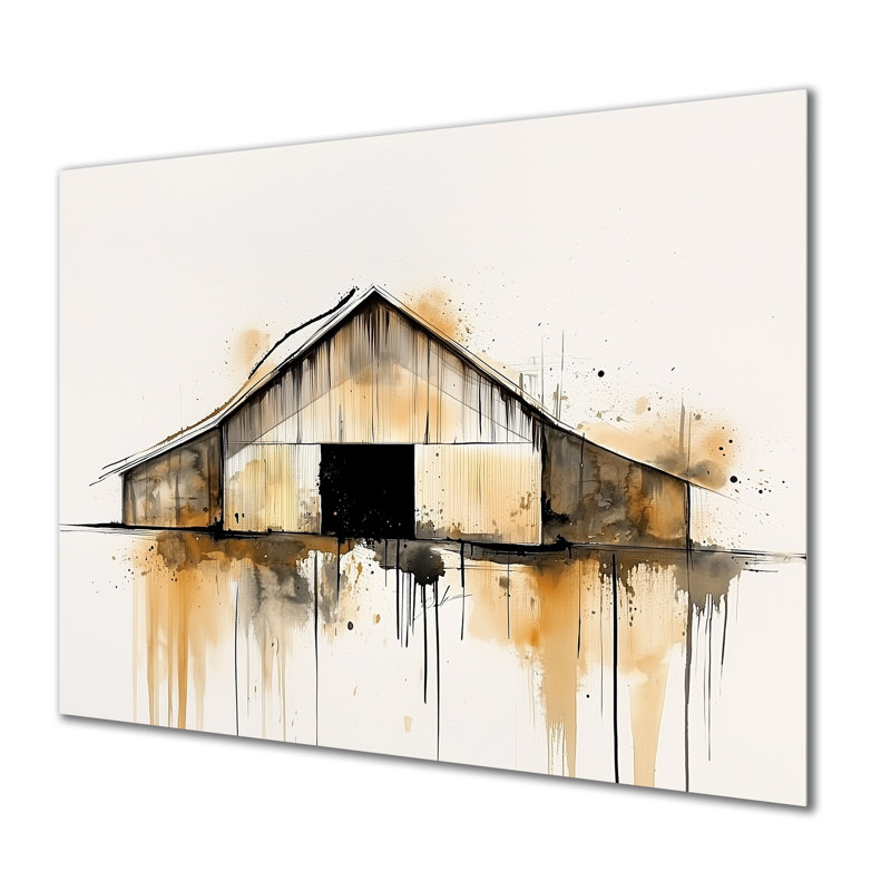 Coucher de soleil grange dans un horizon minimaliste - ferme, impression murale en métal, H 30 po x l 40 po x P 0,84 po