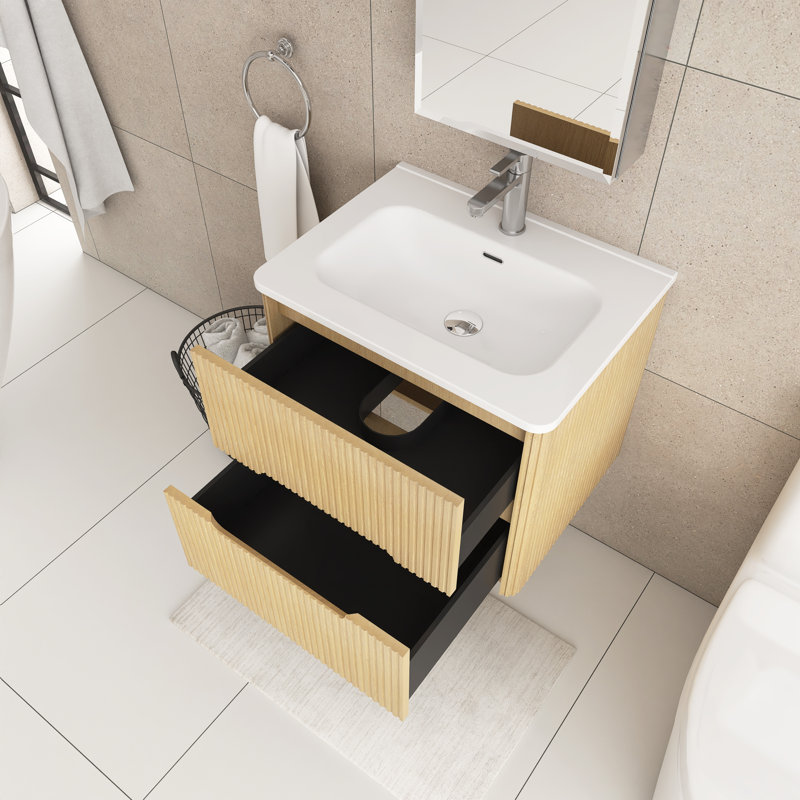 Meuble-lavabo simple mural 24 po avec comptoir en céramique 24 po, Chêne clair