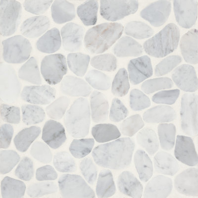 Waterbrook 12" x 12" Medium Sliced Pebble Mosaic Tile in White/Gray