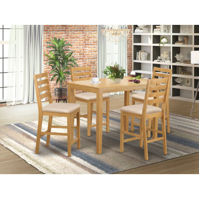 Ensemble de comptoir de cuisine 5 pièces comprenant une table de salle à manger rectangulaire et 4 chaises en lin, chêne