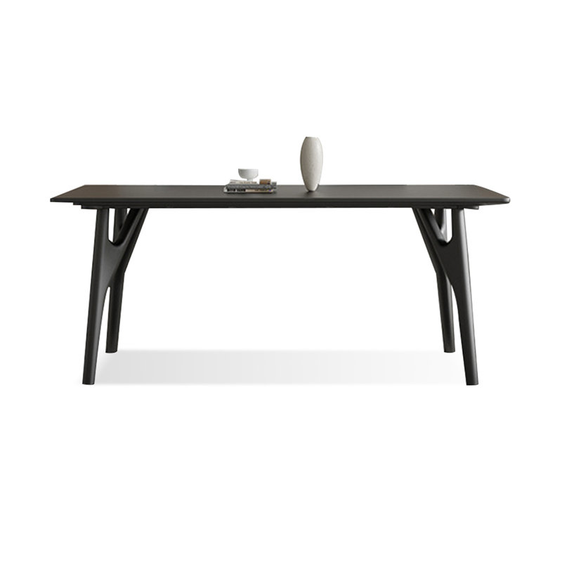White + Black Rectangular Sintered Stone + Solid Wood Dining Table, Black, H 29,53 po x L 78,74 po x l 31,5 po