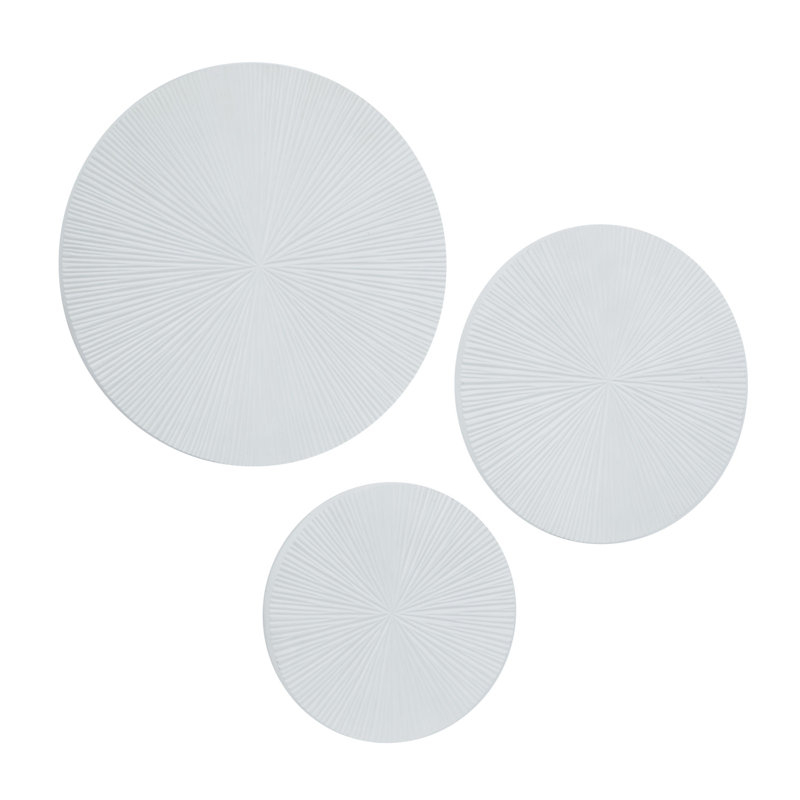 Black Wooden Carved Radial Plate Wall Decor Set, White