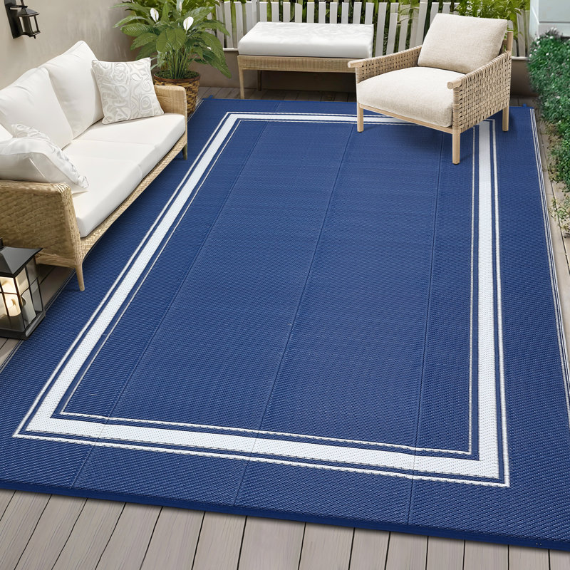Outdoor Furniture Reversible Outdoor Area Rug Waterproof Plastic Patio Carpet UV & Weather Resistant Easy to Clean Modern Deck Ma